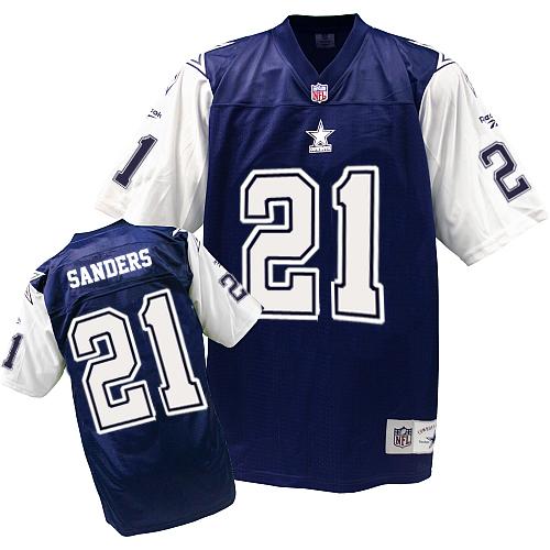 Men's Authentic Deion Sanders Mitchell and Ness Jersey Navy Blue/White - #21 Throwback NFL Dallas Cowboys